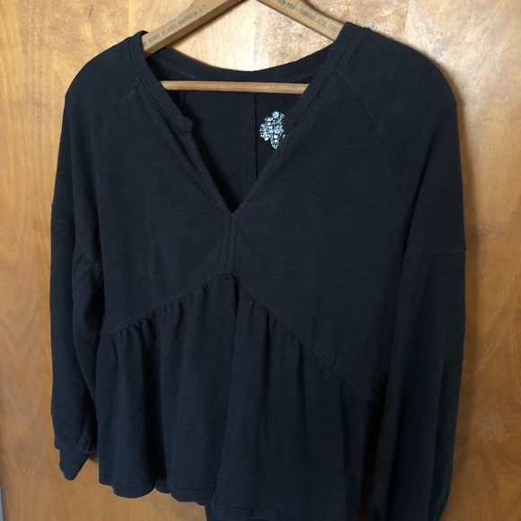 Anthropologie Pilcro Knit Long Sleeve Babydoll Top Black Oversized Puff Sleeve - Picture 10 of 14